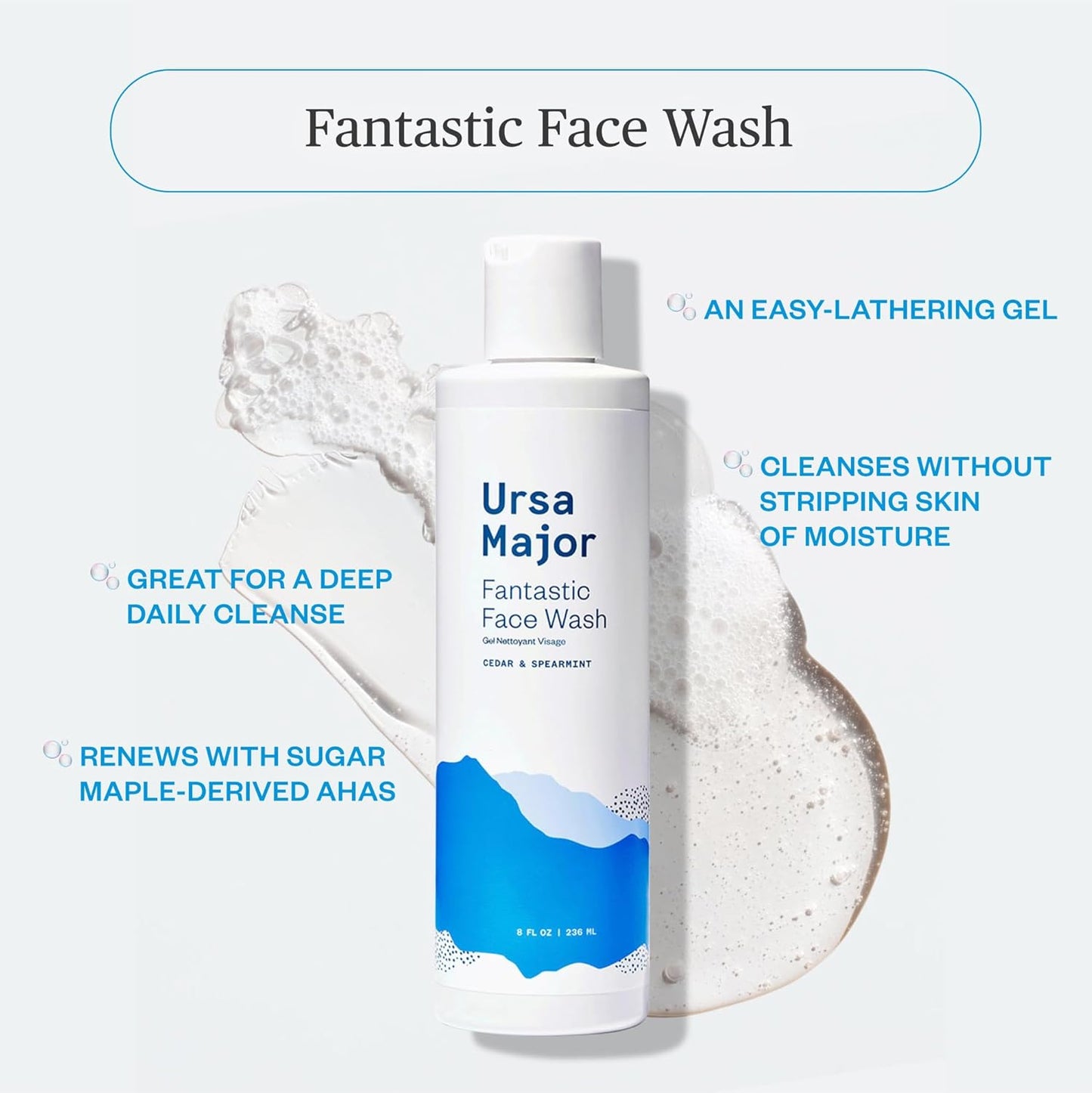 Ursa Major Fantastic Face Wash - Natural Vegan & Cruelty-Free Daily Foaming Cleanser | 8 oz
