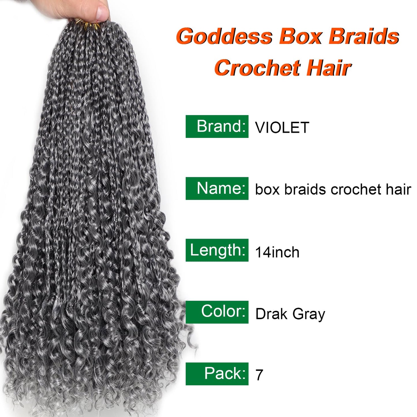 Grey Crochet Hair for Black Women 14 Inch 7 Packs Boho Box Braids Crochet Hair Pre Twisted Twist Crochet Hair Synthetic Crochet Hair with Curly Ends Goddess Braiding Hair(14 Inch, 7Packs, Gray)
