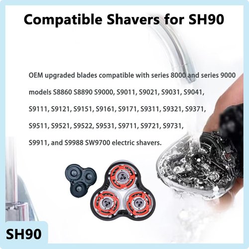 Philips Norelco SH90 Shaver Replacement Heads - Compatible with Series 9000 Models | Precision Cutting