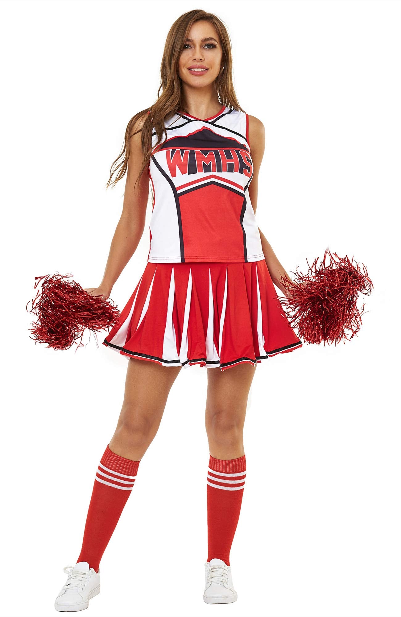 Makroyl Womens Cheerleader Costume Uniform Halloween Fancy Dress Cosplay Costume (Red, US 8-10)