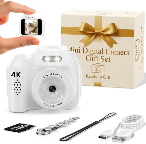 FLATIC Mini Keychain Camera - 4K Retro Camera with 32GB Card & Elegant Gift Box | Perfect Gift for Kids & Adults
