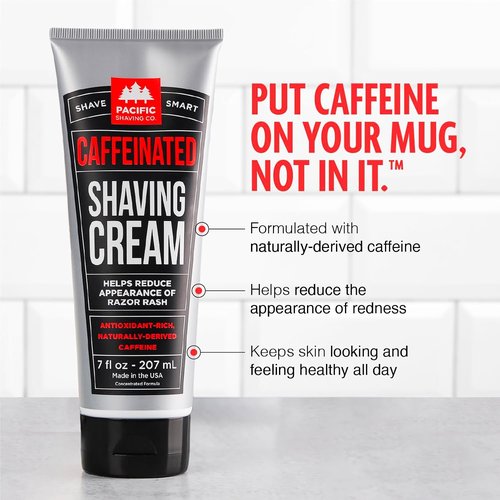 Pacific Shaving Company Caffeinated Shaving Cream - Hydrating Formula with Caffeine & Shea Butter | 3.4 Oz, 2 Pack