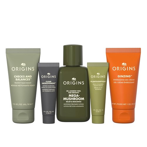 Origins Bestselling Skincare Set - Cleanser, Mask, Treatment Lotion, Serum & Moisturizer with Peptides, Hyaluronic Acid & Niacinamide