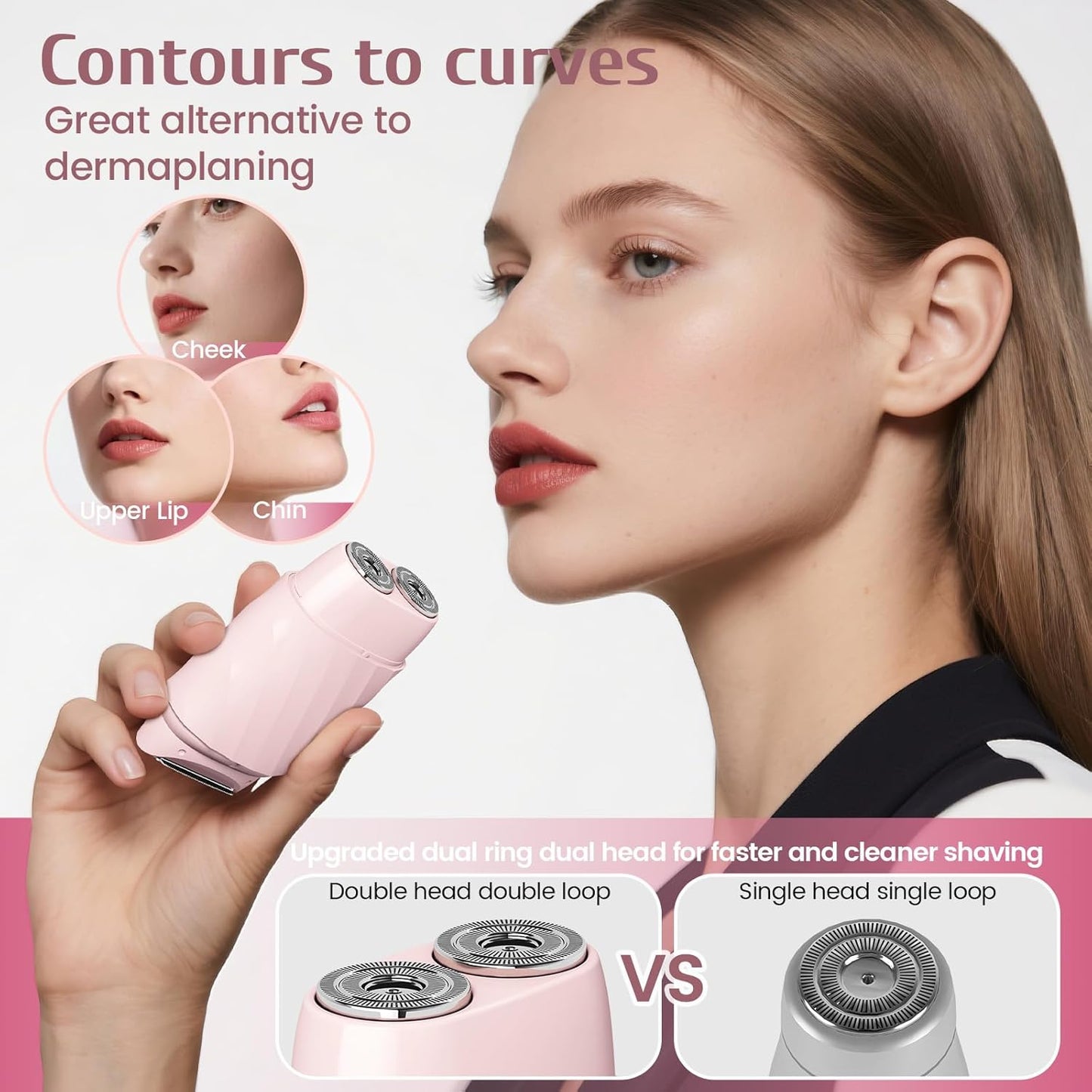 Skiennix 4-In-1 Electric Razor for Women - Rechargeable Cordless Bikini Trimmer & Facial Hair Remover, Pink