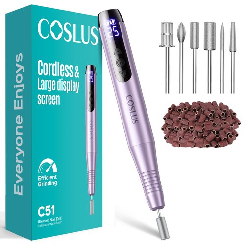 COSLUS C51 Electric Cordless Nail Drill: Professional Nail File with LED Screen & 25 Speeds for Acrylic Gel Dip Powder Removal, Beginner-Friendly for Home DIY & Salon, Portable for Travel, Purple