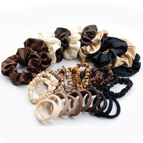 JGQUR 30 Pcs Hair Ties Scrunchies Set for Women - Big Satin Scrunchie for Girls Elastic Hair Bands Small Hair Tie for Thick Thin Hair Ponytail Accessories for Birthday Party Daily Use, Neutral Color
