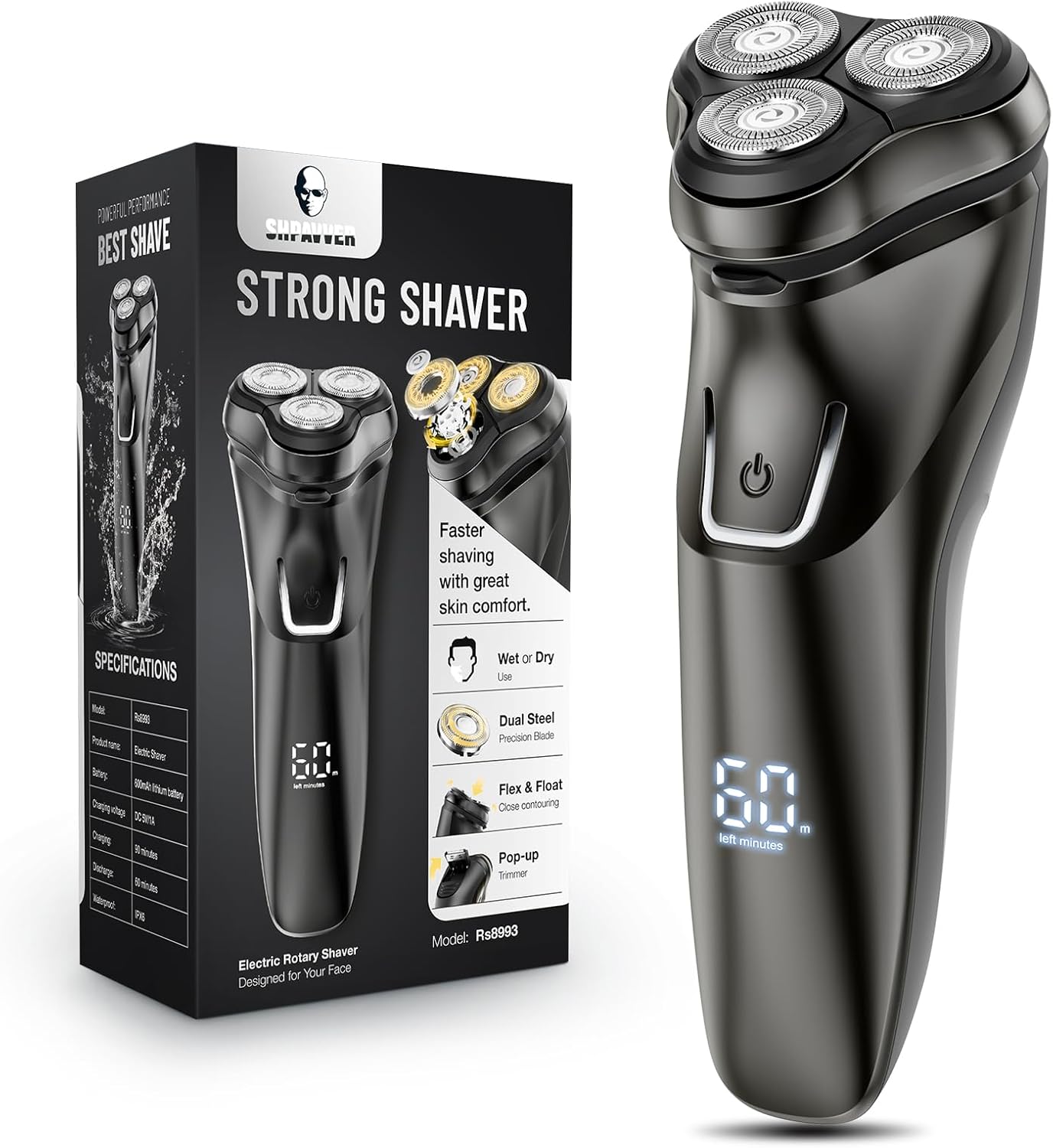 Skiennix Electric Razor for Men - Cordless Wet/Dry Rotary Shaver with Waterproof Design | Fast USB Charging & Sensitive Skin Care - Upgraded B2 Black-Silver
