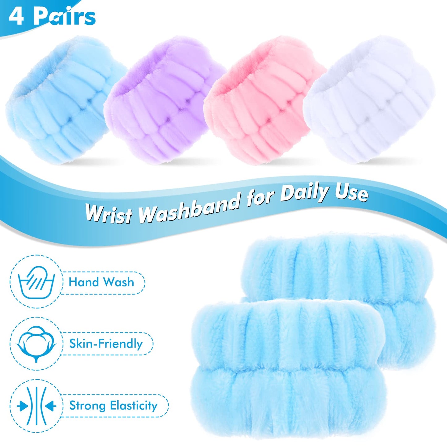 Gift,8 Pcs Face Washing Wristbands Wrist Towels,Facial Cleasing Makeup Remove Wrist washband for Women Girl Prevent Liquid from Spilling,Microfiber Wrist wash Bands