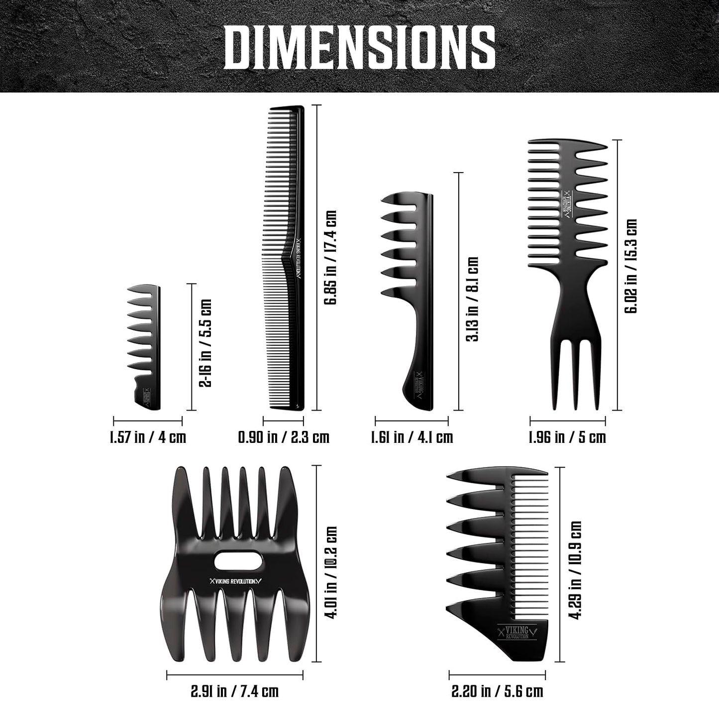 Viking Revolution Hair Combs Set for Men | Professional Styling, Grooming & Detangling - 6 Pieces, Anti-Static & Durable