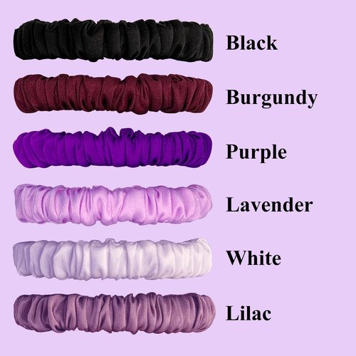VLOMOT 6 Pcs Set 100% Pure Mulberry Silk Hair Scrunchies - 6 Chic Colors Everyday Skinny Scrunchies Silk Ponytail Holders - No Damage (Purple)