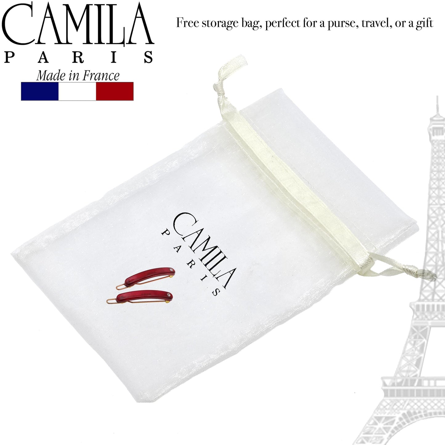 Camila Paris CP3255 French Hair Barrettes Clips for Women Small Girls Side Slide-in Barrette Clip, Hair Accessories for Women. Strong Hold No Slip Grip Fashion Durable Styling, Made in France