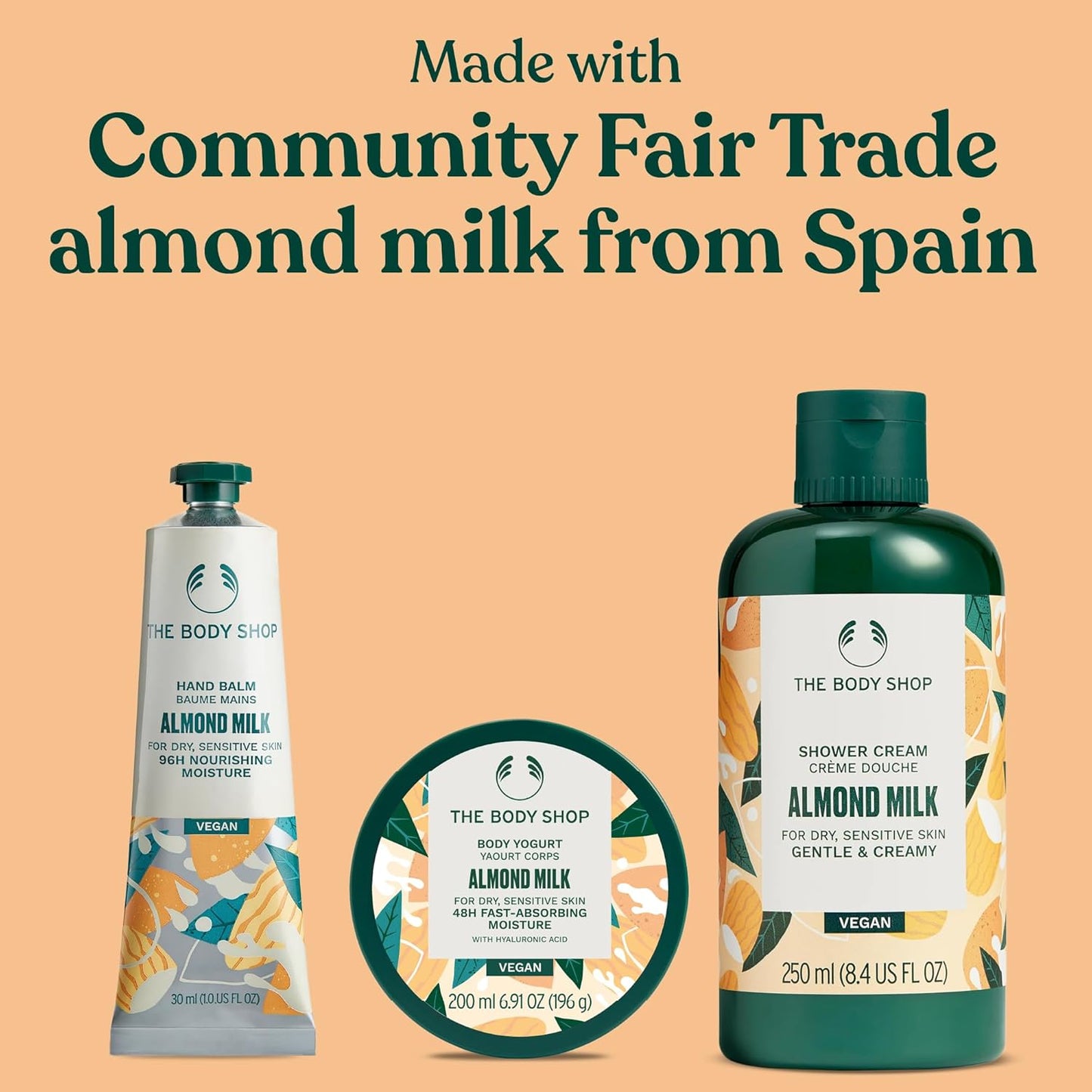 The Body Shop Almond Milk Essentials Set - Shower Cream, Hand Balm & Body Yogurt for Dry Skin | Vegan