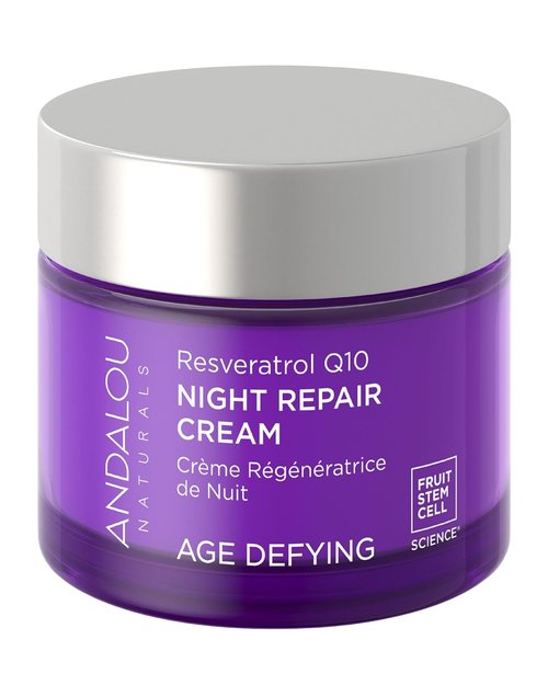 Andalou Naturals Age Defying Night Repair Cream - Hydrating Anti-Wrinkle Moisturizer with CoQ10 & Resveratrol - 1.7 oz