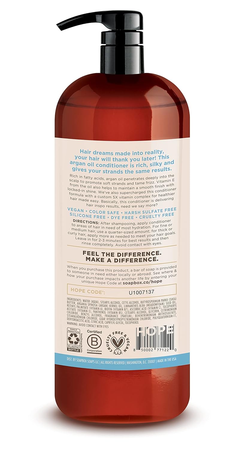 Soapbox Argan Oil Conditioner - Sulfate-Free, Paraben-Free & Vegan | 33.8 Ounces Color Safe Formula