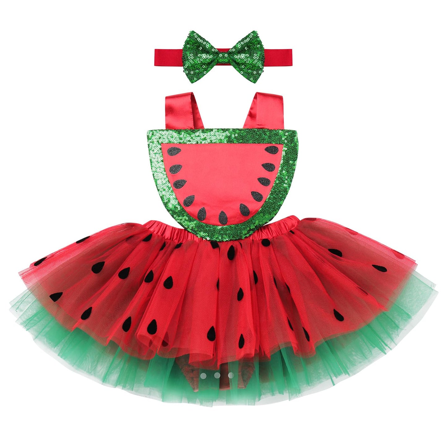 Infant Baby Girl Romper First Birthday Dress Cake Smash Outfits Toddler Watermelon Halloween Costume Easter Baptism Christening Onesie Wedding Christmas Outfits Red-Watermelon (2PCS) 6-12 Months