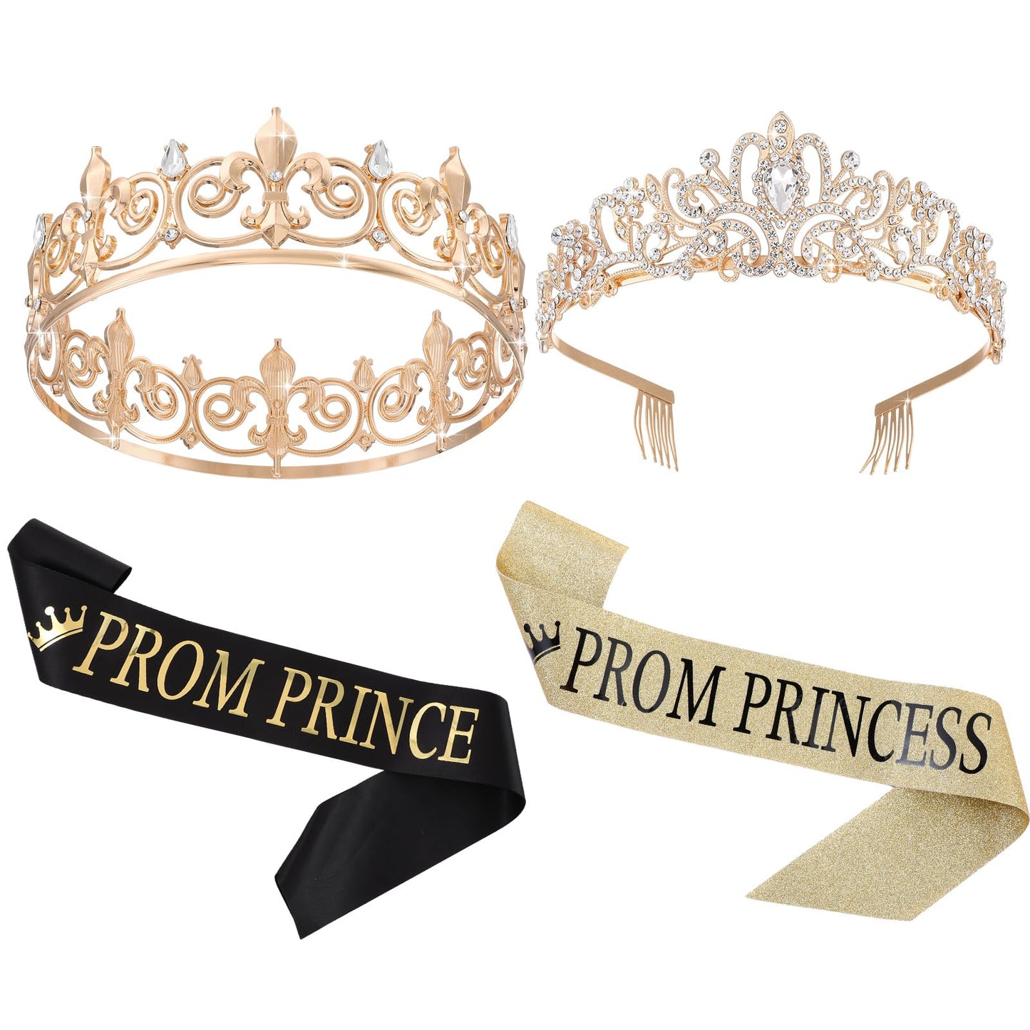 Saintrygo Prince and Princess Crowns Prom Court Sashes Prom Party Favors 80s Prom Tiara Shiny Satin Cosplay for Graduation (Retro Style)