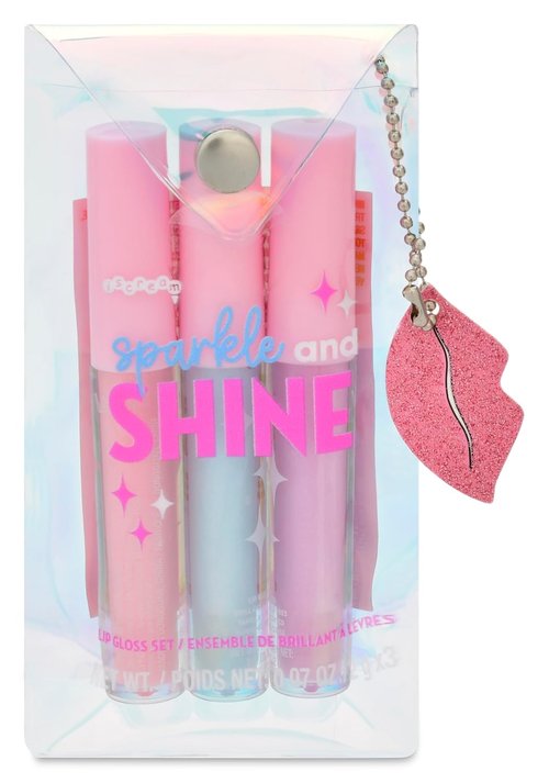 iscream Sparkle & Shine Lip Gloss Set - 3-Piece Pastel Collection with Cherry, Vanilla & Strawberry Scents