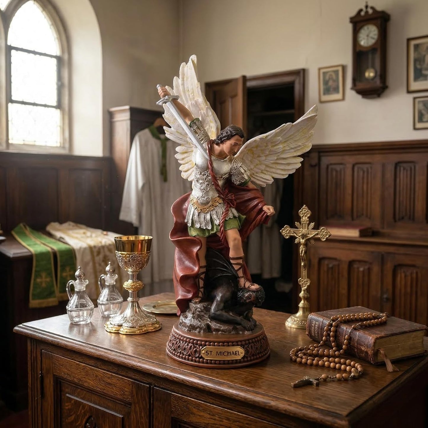 TALPGOD 12-Inch St. Michael The Archangel Statue - Colorful Catholic Home Decor Figurine