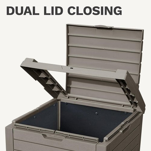 DWVO 38 Gallon Outdoor Trash Can - Waterproof Resin Garbage Bin with Lid & Drip Tray | Easy to Clean, Taupe