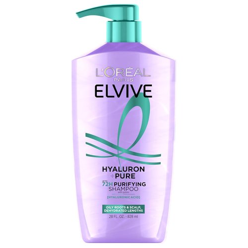 L'Oreal Paris Elvive Hyaluron + Pure 72H Shampoo - Clarifying Formula for Oily Hair, 28 Fl Oz