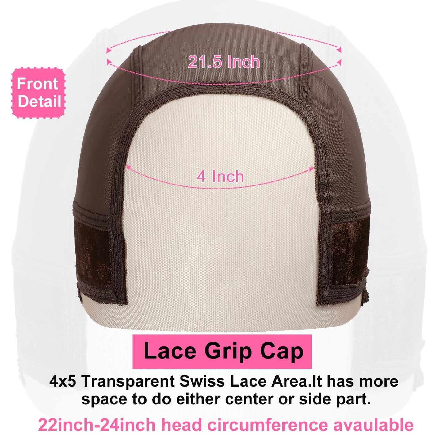 Wig Cap,Wig Grip Cap for Glueless Wigs Non Slip 4x5 HD Wig Band Caps for Women Lace Front keep Wig in Place (brown)