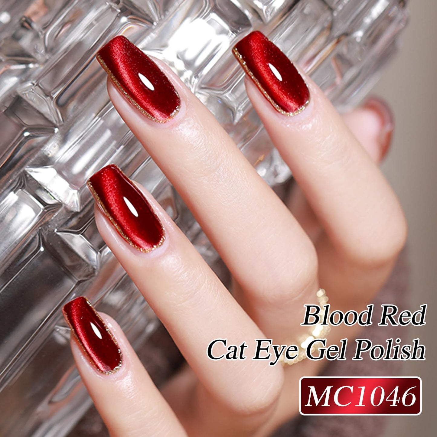Double Rhythm Cat Eye Gel Polish - 0.5 OZ Holographic Glitter Magnetic Nail Polish | Blood Red