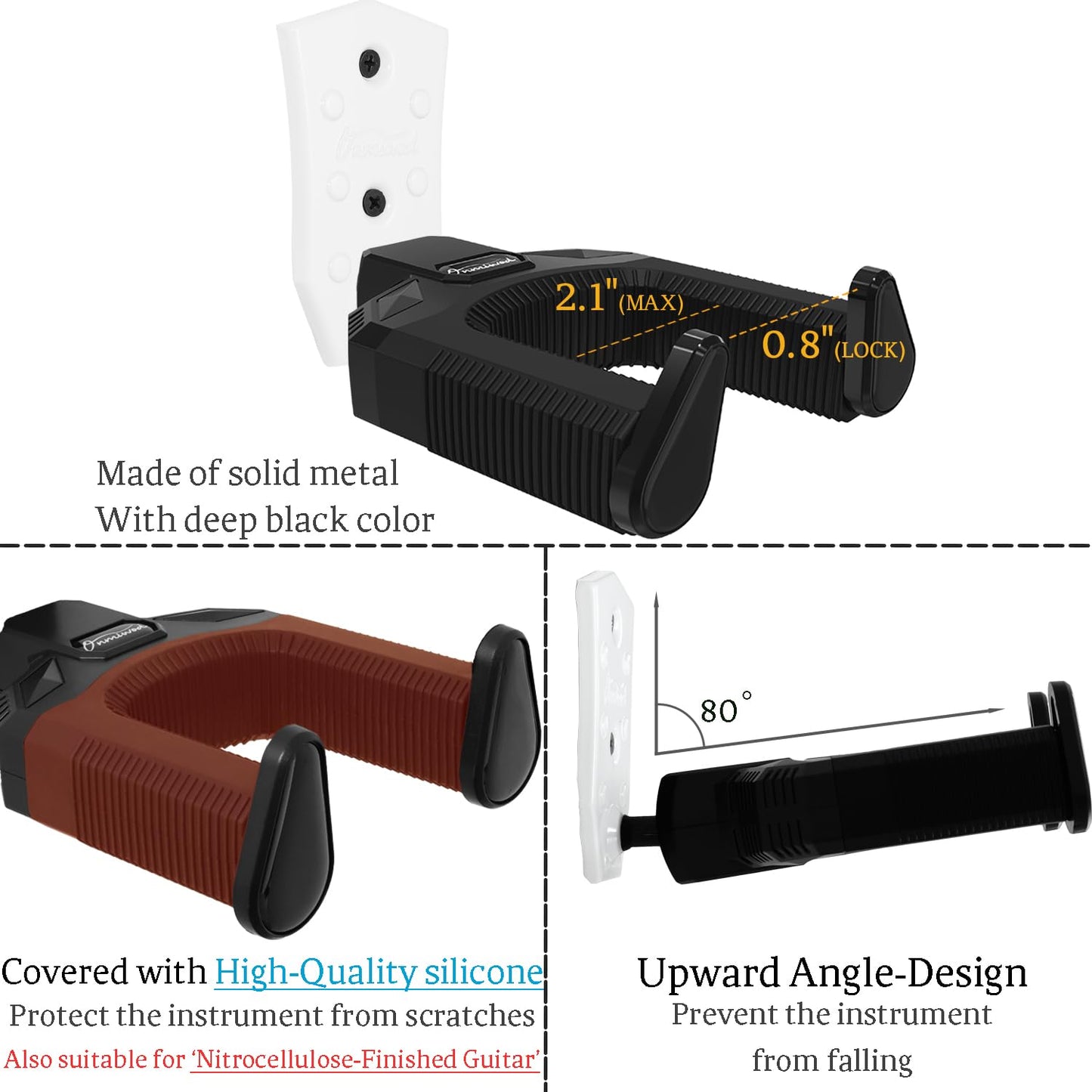 Guitar Wall Mount, Auto Lock Guitar Hanger Acacia Hardwood, Guitar Wall Hangers, Guitar Holder Hook Wall Stand for Classical, Acoustic, Electric Guitar, Bass, Ukulele, Gift for Guitar Player