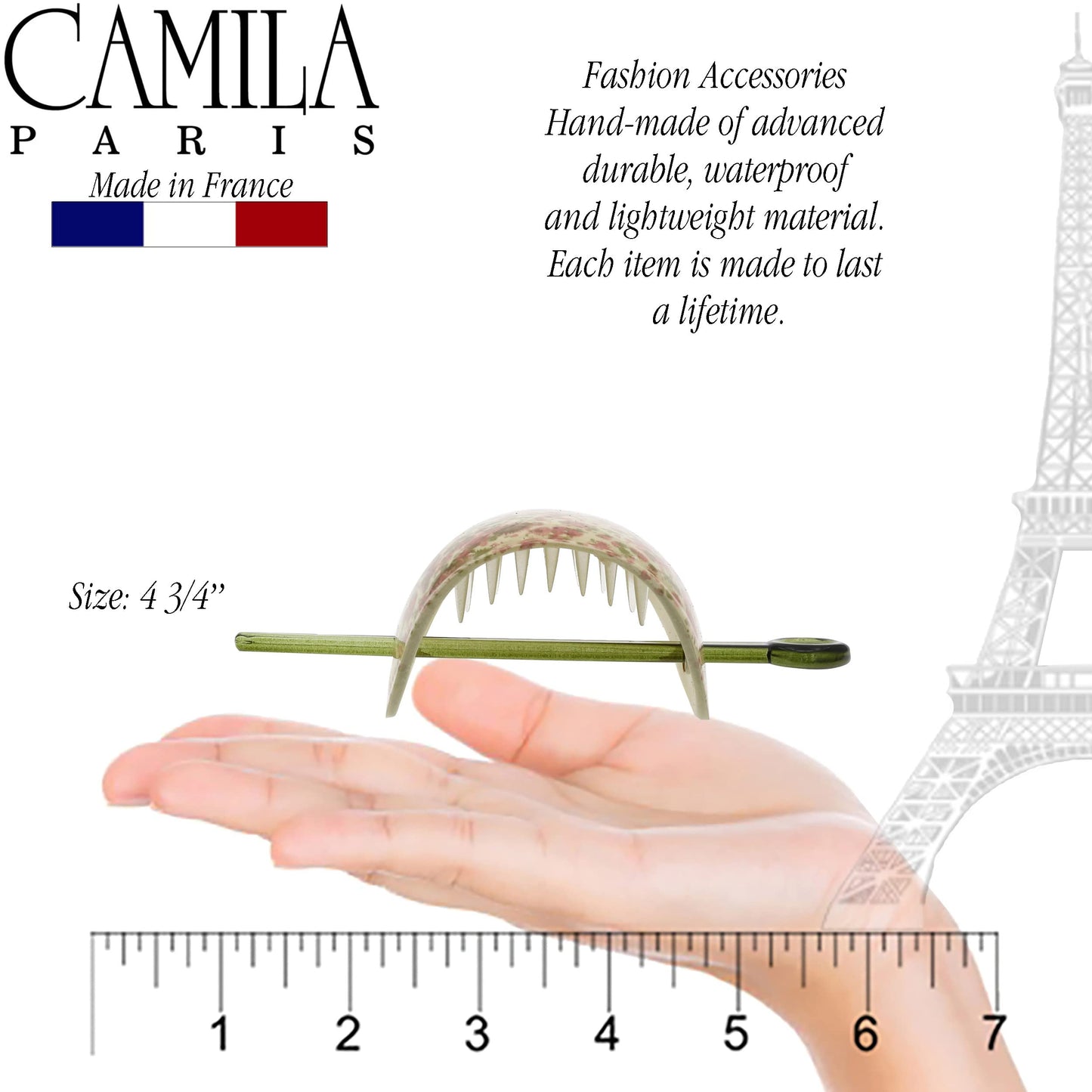 Camila Paris CP3343 French Hair Bun Holder Cover Cap Hair Updo, Pink and Green, Hair Pin Thru, Strong Hold Grip Hair Clips for Women, No Slip and Durable Styling Girls Hair Accessories, Made in France