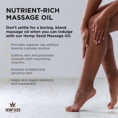 Hemp Seed Massage Oil - Nourishing & Moisturizing Formula | 8 fl. oz. | Vegan & Cruelty-Free
