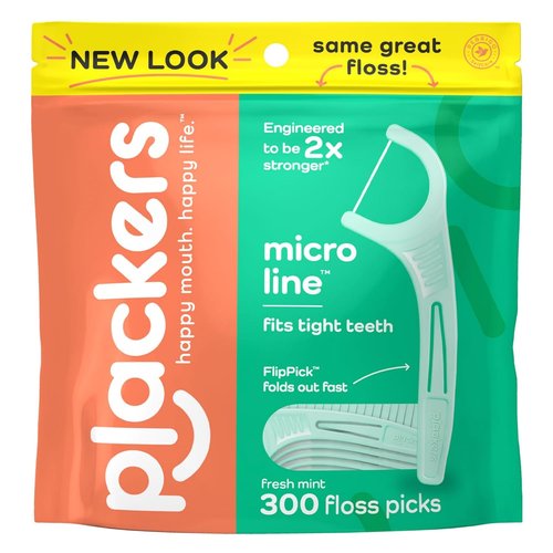 Plackers Micro Line Dental Floss Picks - Tuffloss FlipPick with Sure-Zip Seal | Fresh Mint, 300 Count