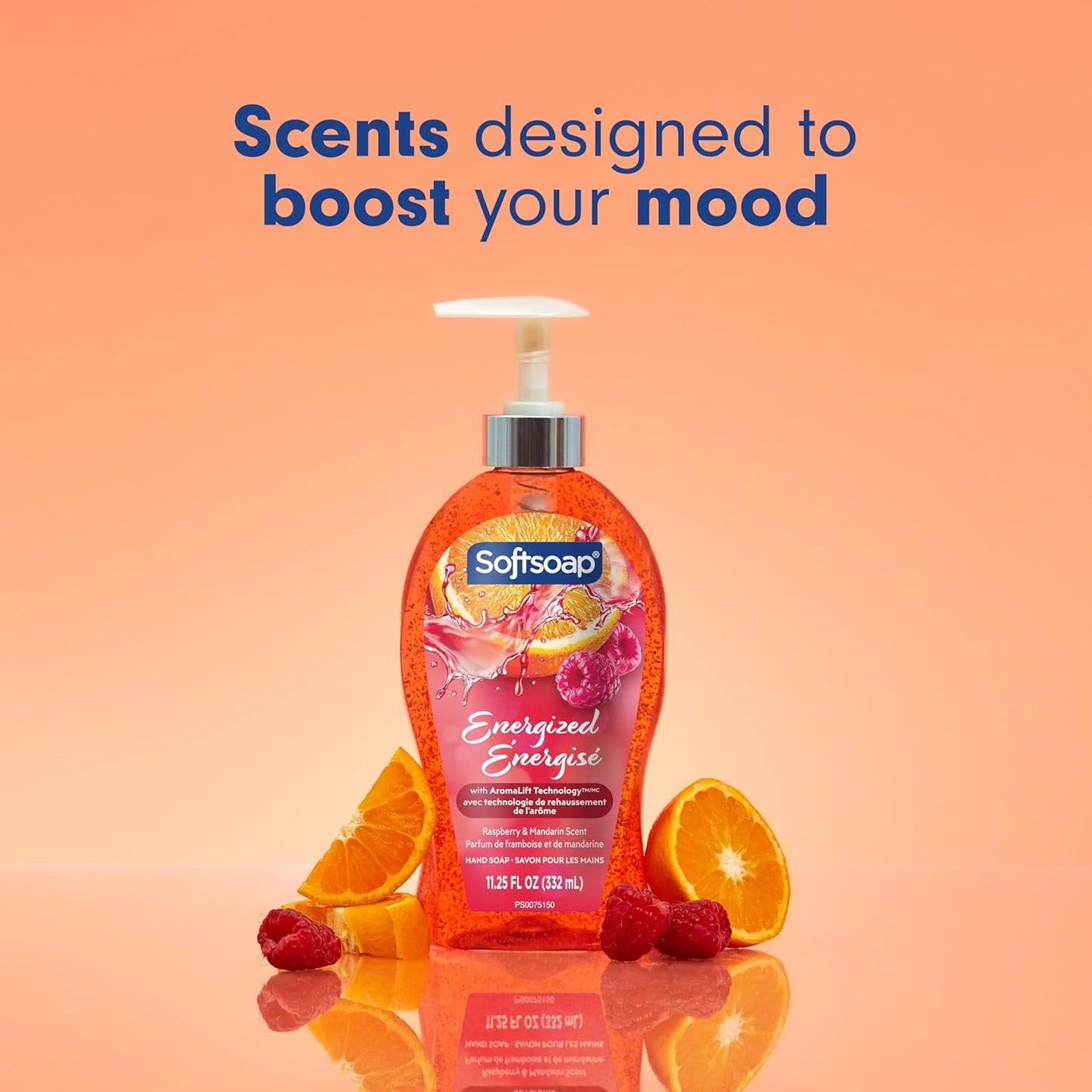 Softsoap Energized Liquid Hand Soap - Paraben Free, pH Balanced, Raspberry & Mandarin Scent | 11.25 fl oz Pump Bottle, 6 Pack