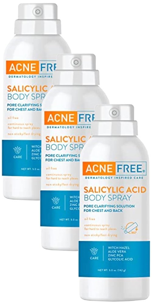 Acne Free Salicylic Acid Body Spray - Exfoliate & Unclog Pores | 5 Ounce (Pack of 3)