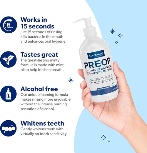 EverSmile PreOp Foaming Rinse - Deep Clean Mouthwash with Hydrogen Peroxide - Alcohol-Free, 100 Uses, 16oz