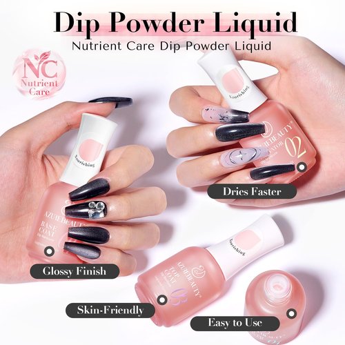 AZUREBEAUTY Dip Powder Liquid Set - Upgraded Care Formula with Base Coat, Activator & Top Coat | 4+4 Pcs, 15ml Each