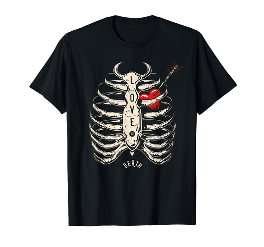 Skeleton Heart Rib Cage Shirt X-Ray Funny Halloween T-Shirt