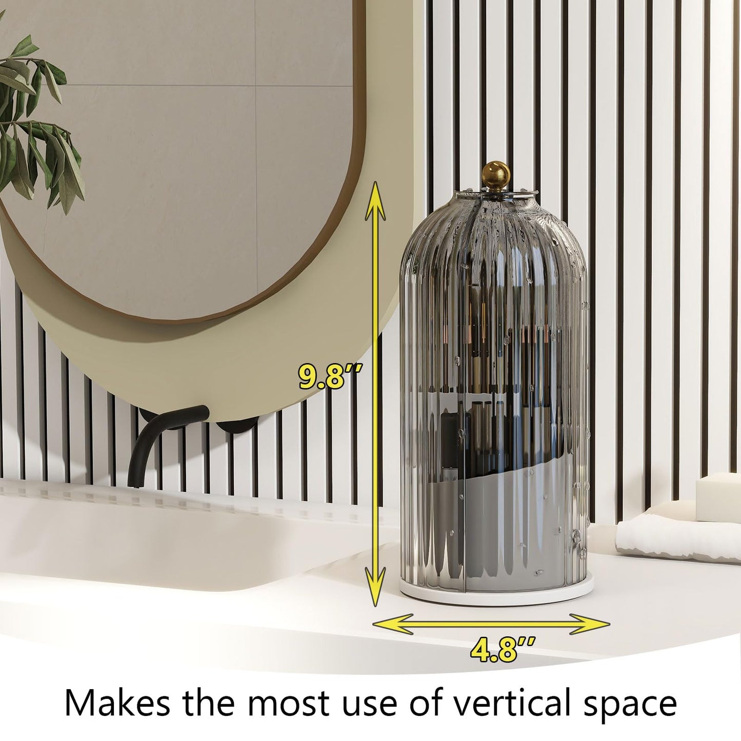 Emljkvp Makeup Brush Holder with Dustproof Cover 360 Rotating Makeup Brush Organizer for Vanity Bathroom, Grey