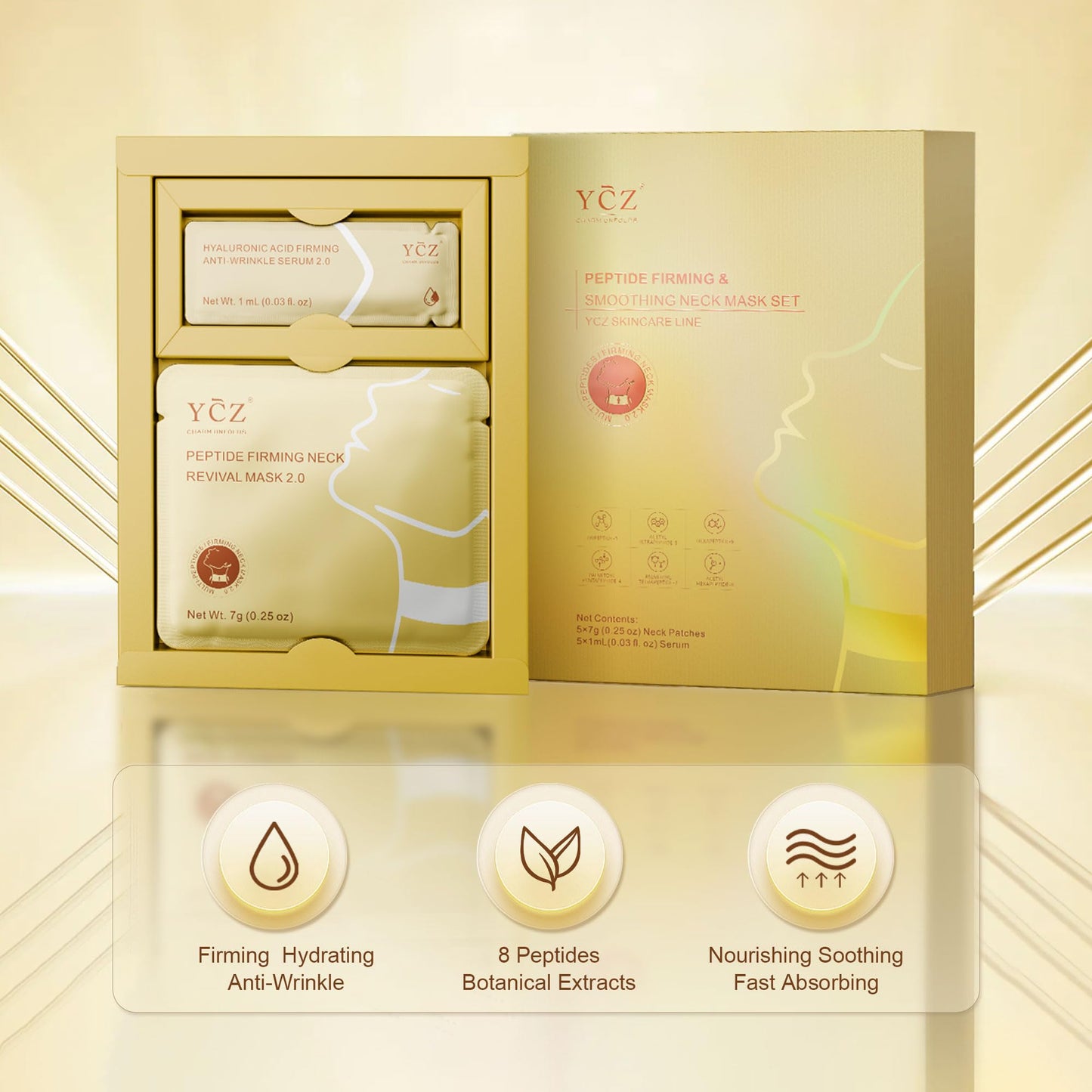 Ycz Firming Smoothing Neck Mask, Neck Wrinkle Patches, Deep Hydration and Moisturization Collagen Anti-Wrinkle Neck Mask, 8 Peptides and Botanical Serum for Firming & Lifting Diminishing Wrinkles