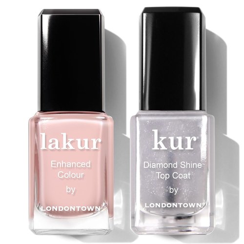 LONDONTOWN Royal Manicure Set - Vegan Nail Polish Kit with Invisible Crown Lakur & Shimmer Top Coat | 0.40fl oz