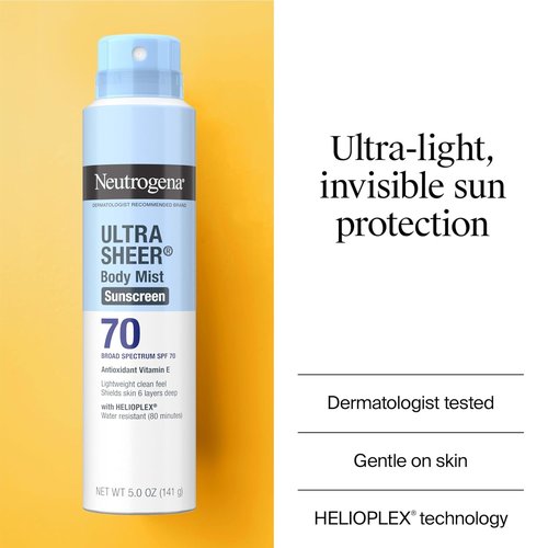 Neutrogena Ultra Sheer Sunscreen Spray - Broad Spectrum SPF 70, Lightweight & Water-Resistant, 5 oz (Pack of 3)