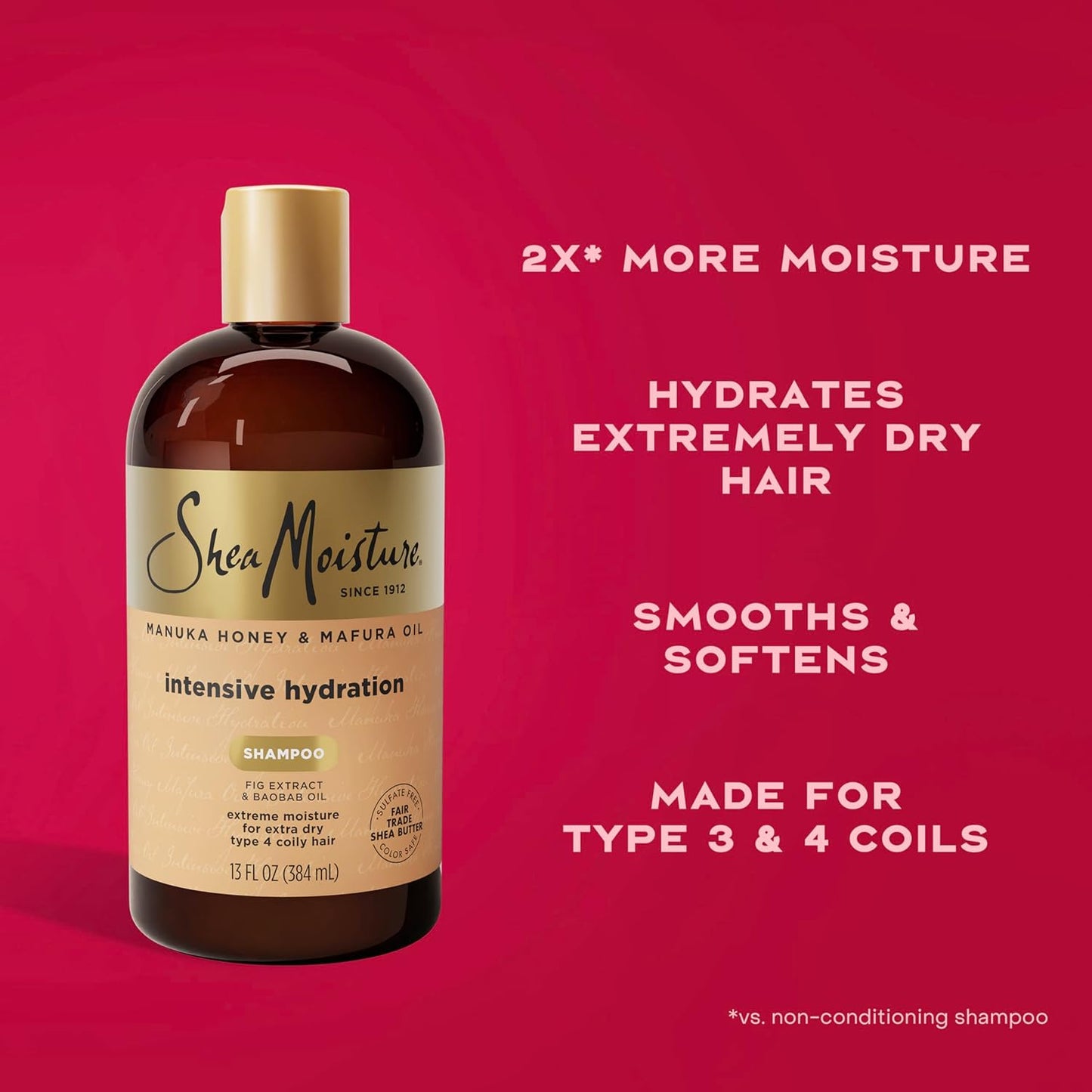 SheaMoisture Intensive Hydration Shampoo - Manuka Honey & Mafura Oil for Dry Hair | Sulfate-Free, 13 fl oz