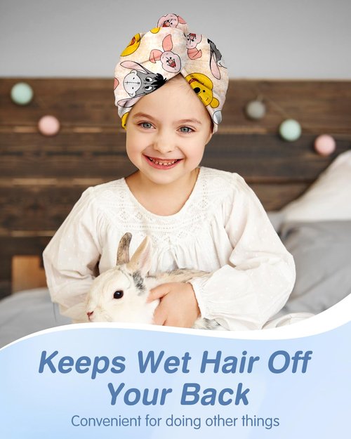 Akkya Microfiber Hair Towel Wrap for Kids Girls Women 2 Pack Drying Turban Towels for Wet Hair Quick Dry Head Wraps Cute Cartoon Bear Print