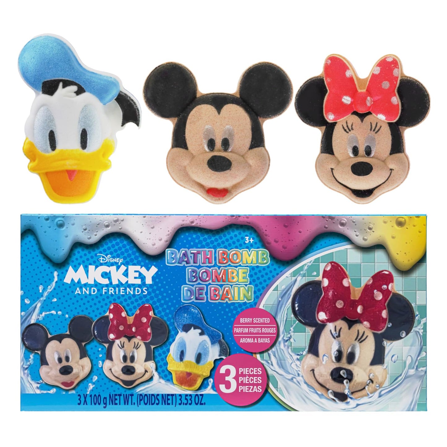 Mickey Minnie and Donald Duck Bath Bombs for Kids, Fun Bright Rainbow Colors, Berry Scented for Kids, Ages 3+, by Townley Girl