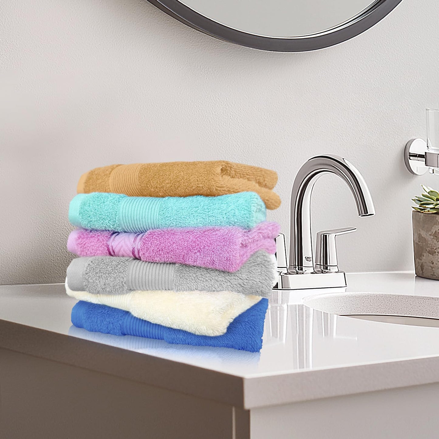 VOOVA & MOVAS Turkish Washcloths, Hotel Style Absorbent Face Towels 4PC (13" x 13" 650GSM) - 100% Cotton | Quick Dry | Soft, Cream