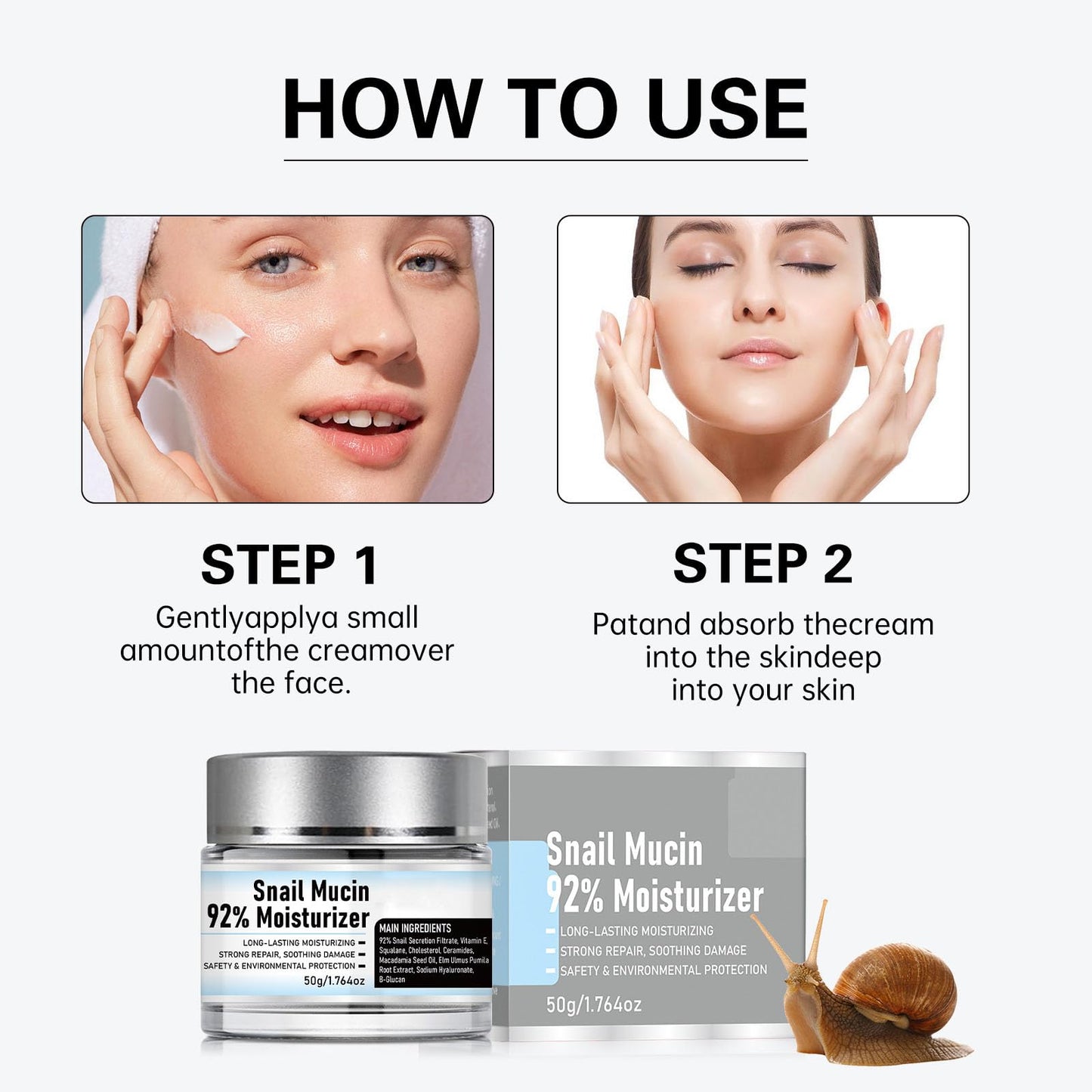 zdiwond Baba de Caracol Original, Crema de Baba de Caracol Original, Snail Mucin 92% Moisturizer Daily Face Gel Cream, Vitamin C Facial Serum, Snail Mucin Moisturizer Set (3)
