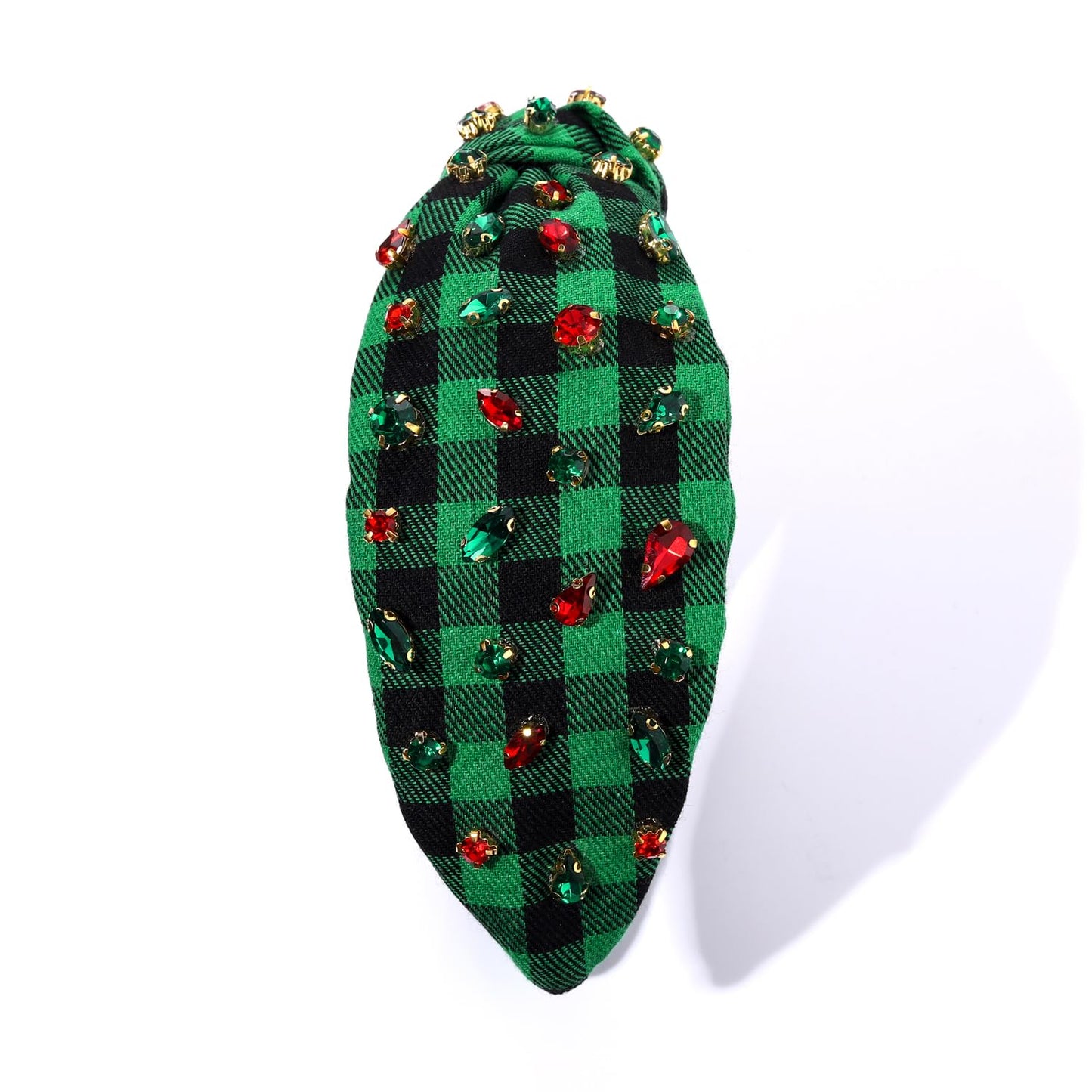 Christmas Holiday Headband for Women Rhinestone Crystal Knotted Headband Embellished Red Green Plaid Top Knot Headband Christmas Hair Accessories Holiday Outfits Festive Party Gifts (Christmas 2)