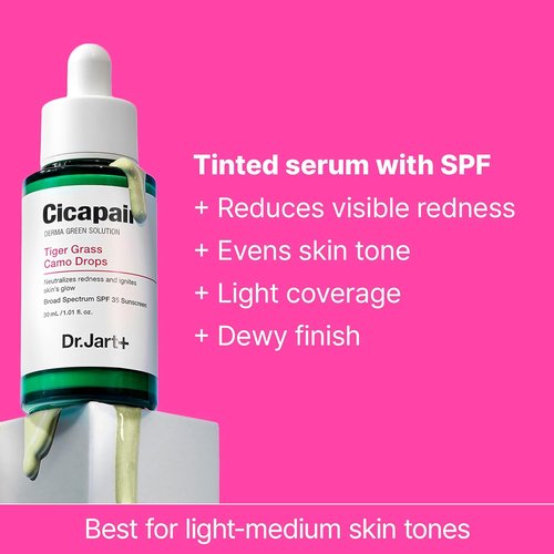 Dr.Jart+ Cicapair Tiger Grass Camo Drops - Tinted Serum SPF 35 with Centella Asiatica | Korean Skin Tint, 1.01 Fl Oz
