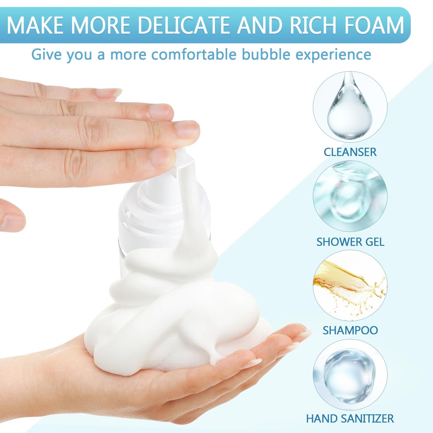 TMLECE TM Foam Pump Bottle 8.5oz/250ml Clear Empty Foam Bottle Pump, Travel Foam Bottle for Soap, Shampoo, Cleaning Foam Dispenser Bottle Refillable (4 Pack)