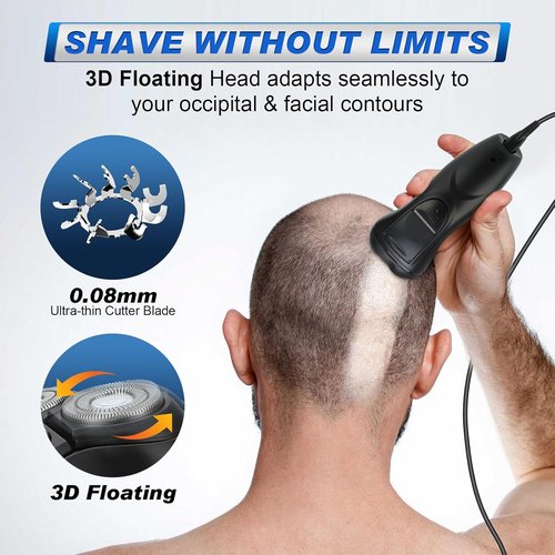 BlueFire Head Shaver for Bald Men - Corded 3D Electric Rotary Shaver with Pop-Up Trimmer | Yellow