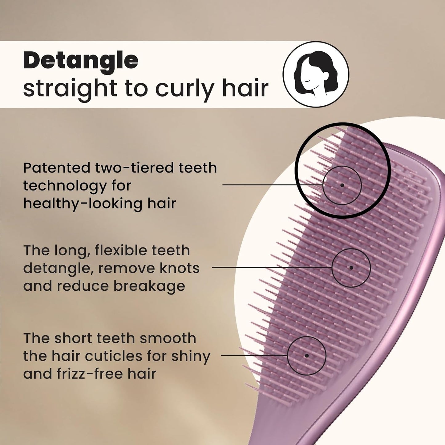 Tangle Teezer Chrome Ultimate Detangler Brush for Wet & Dry Hair, Eliminates Knots & Reduces Breakage for Straight to Curly Hair Types, Mauve