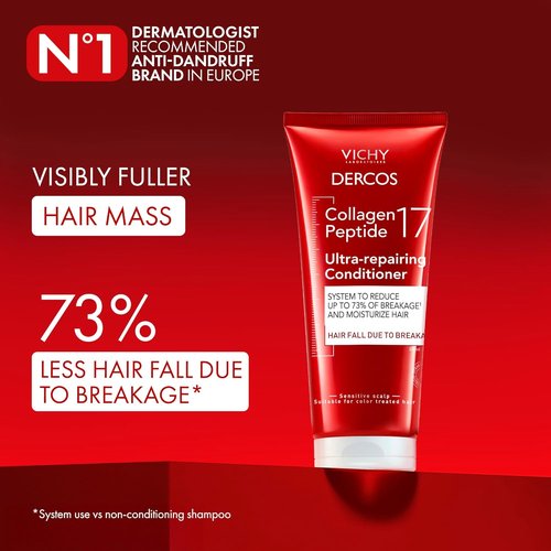 Dercos Collagen Peptide 17 Conditioner - Ultra-Repairing Formula for Damaged Hair | 200ml, Anti-Hair Fall, Strengthens & Boosts Shine